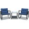 3 Pieces Wicker Rocking Bistro Set with Glass Coffee Table and Storage Shelf